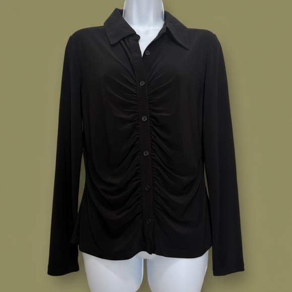 Halogen Ruched Button-Front Top Black M - Picture 1 of 8